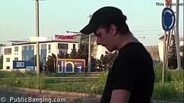 Hot Blondie Fucked In Public By Two Guys