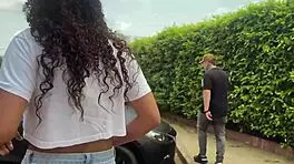 Innocent brunette fucks stranger for money in rough doggystyle, deepthroat, and missionary in car!