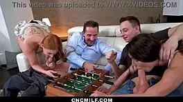 group of milfs playing foosball and enjoying freeuse sex