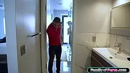 Big Tits Milf Takes Shower and Fucks Young Stud!