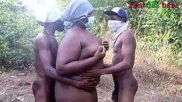 After sexy dancing steps, two ebony bbc guys passionately fucked ebony eastsidebabe, giving her creampie in the bush outdoor