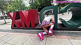 puta sissy en minifalda patinada follada por verga gruesa en parque