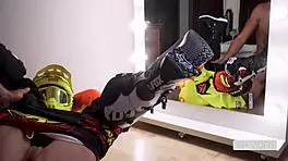 Exciting Ride With Athletic Teen Model In Motorcycle Gear