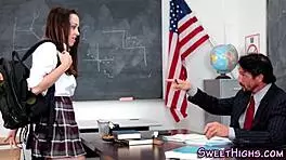 Uniformed teen gets hardcore facial after bent over doggystyle