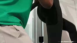 The petite teen expertly handles the big black cock