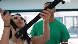 The petite teen expertly handles the big black cock