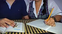 'The horny student fucked and creampied her study partner on the bed'