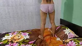 Young Asian Student Conducts Morning Workout on Bed, Wearing Thong and Panties in Early Hours
