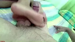 Double Footjob with Dildo Socks Bare Feet and Cum