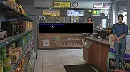 Whoa, that cashier just got an unexpected facial in the 3D hentai game!