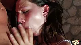 In the kitchen on the floor this slut got her ass fucked by a guy