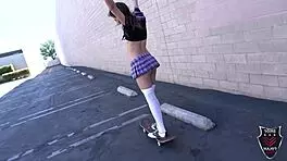 slutty skater kasie castle in skirt takes majors massive cock inside her