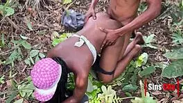 Couple fuck outdoor in a tropical rain forest