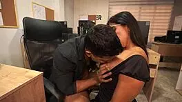 Big boobed secretary pays muscular boss with extra work