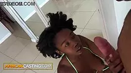 Naughty ebony teen sucks big cock for casting booking