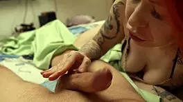 Woman sucks man in shared bed and gets creampied stuck under