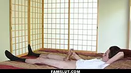 stepbrother gets caught jerking off and gets a blowjob from his stepsister - famslut, bending over for hardcore doggystyle