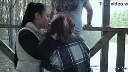 we sucked him together on our vacation - public threesome blowjob