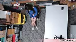Extra Cute Brunette Thief Taylor Caught And Punished With Rough Fucking In The Back Room!
