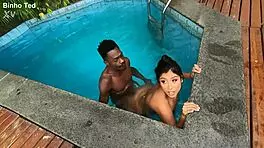 Alice Chilena Parties With Two Men In The Pool