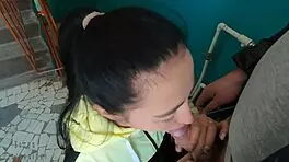 Give Me That Risky Blowjob And Swallow Cum On Stairs!