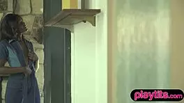 Petite ebony beauty flaunts chocolaty naked body and bubble butt