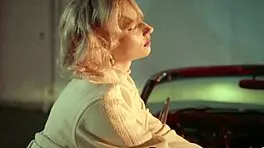 Petite Blonde Polina Reveals Shaved Pussy in Vintage Car