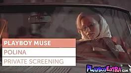 Petite Blonde Polina Reveals Shaved Pussy in Vintage Car