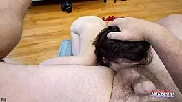 petite brunette wendy intensely sucks and rims juicy cock