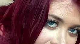 twerks while rimming - petite busty redhead deepthroat blowjob pov facial cumshot