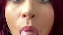 twerks while rimming - petite busty redhead deepthroat blowjob pov facial cumshot