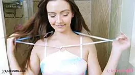 Striking Brunette Beauty Enjoys Shower