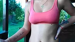 look at this teen stripping outdoors, camel toe showing