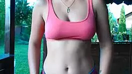 look at this teen stripping outdoors, camel toe showing