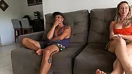 Wow, Husband Is In The Kitchen While She Fucks The Friend In The Room!