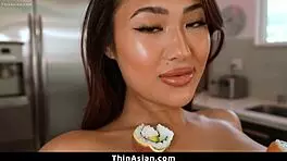 mina luxx rolls on her naked body as a surprise for her boyfriend