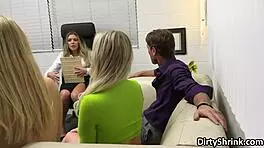 Dilf Gets Sucked by Three Blondes in Therapy