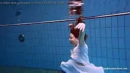 Redhead in White Dress, Pool Fun?