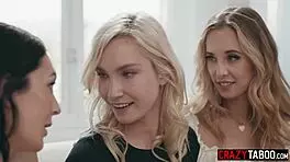 Lesbian couple with teen neighbor threesome