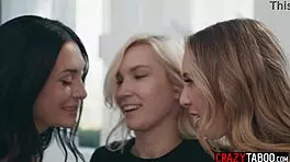 Lesbian couple with teen neighbor threesome