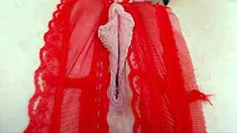 Long wet messy female masturbation with glass dildo closeup