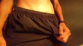 hot guy jerks huge cock at home