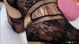 Big ass woman feels intense pleasure as her lover masturbates her to orgasm in lingerie