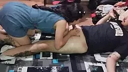 Detailed wild sex follows rich blowjob with young university girl