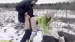 My horny girlfriend gets deep fucked in public snow