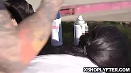 I watch as the LP officer whips out his big prick, and the two shoplifter teens wrap their lips around it.