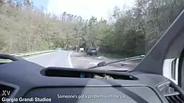 Nuria Millan stranded with broken car, endures 5-on-1 gangbang with deepthroat and gaping.