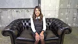 skinny japanese teen chats during standing creampie fuck at uncensored jav casting