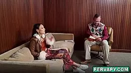 lola aiko gags on dr fitzwells massive cock and bends over the couch so he can ram his dick deep inside her needy little 18+ pussy!