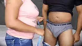 lady tailor touches my dick then i fucked her cum on her leg